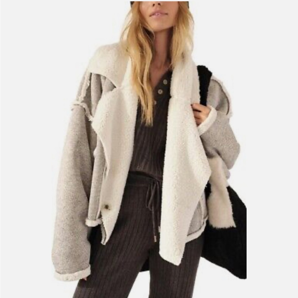 FREE PEOPLE Josephine Fleece Lined Jacket Gray Combo Size Large